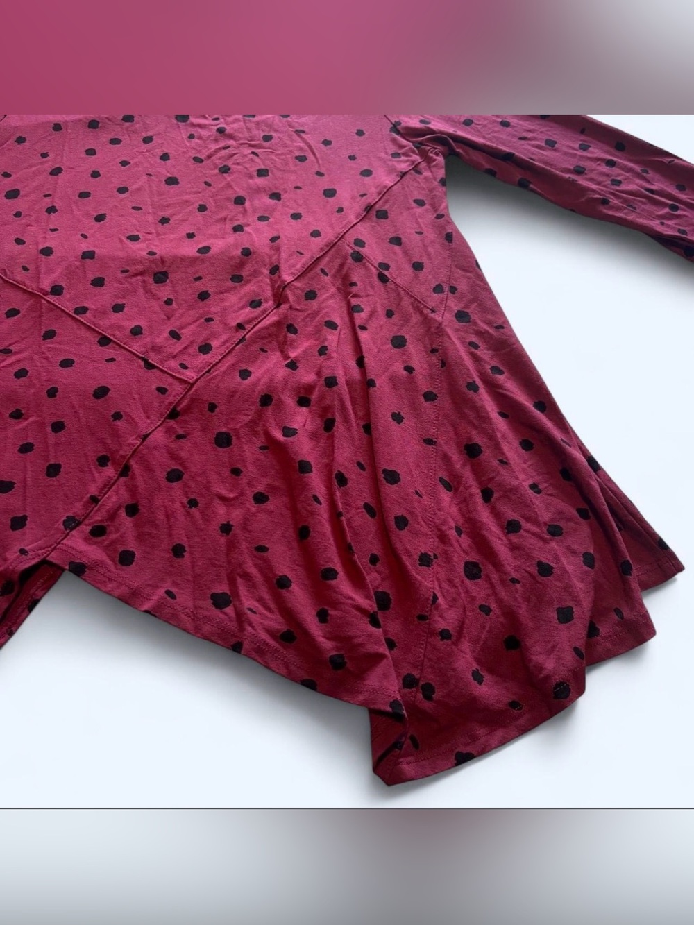 Lisa Bayne Tunic Shirt PS Petite Small Asymmetrical Hem Lagenlook Polka Dot - Picture 3 of 5